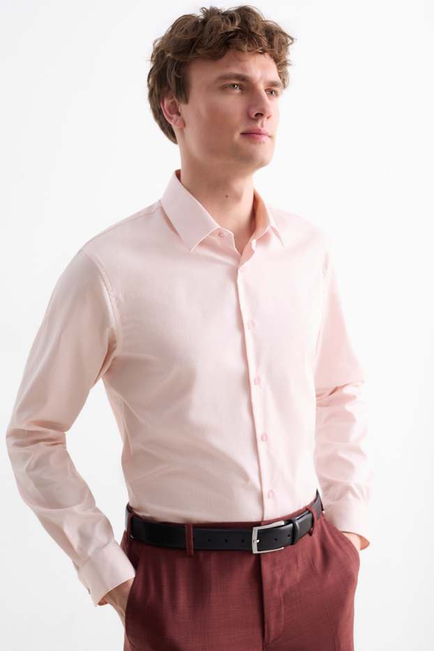 Hommes - Chemise de bureau - regular fit - col kent - facile à repasser - texturé - rose