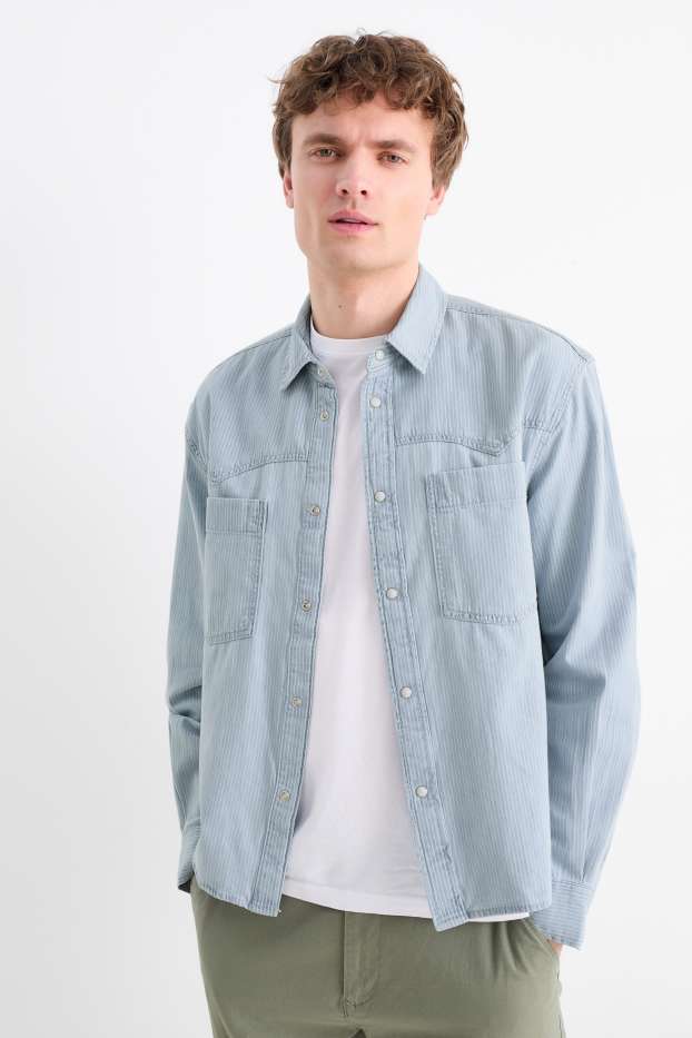 Herren - Jeanshemd - Relaxed Fit - Kent - gestreift - helljeansblau