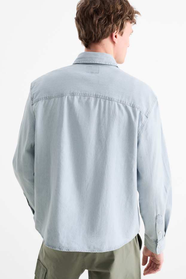 Herren - Jeanshemd - Relaxed Fit - Kent - gestreift - helljeansblau