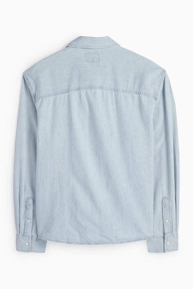 Herren - Jeanshemd - Relaxed Fit - Kent - gestreift - helljeansblau