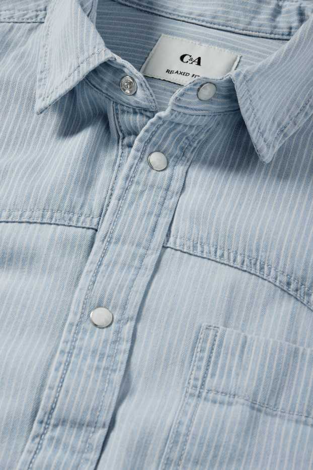 Herren - Jeanshemd - Relaxed Fit - Kent - gestreift - helljeansblau