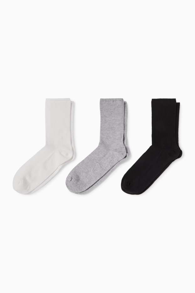 Donna - Confezione da 3 - calze - bordo comfort - a coste - grigio chiaro melange
