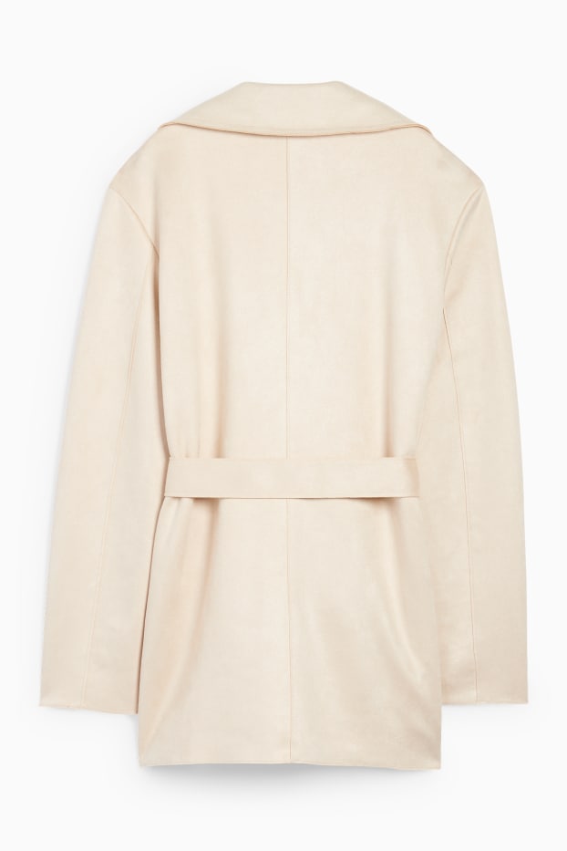 Damen - Kurzer Trenchcoat - Velourslederimitat - hellbeige