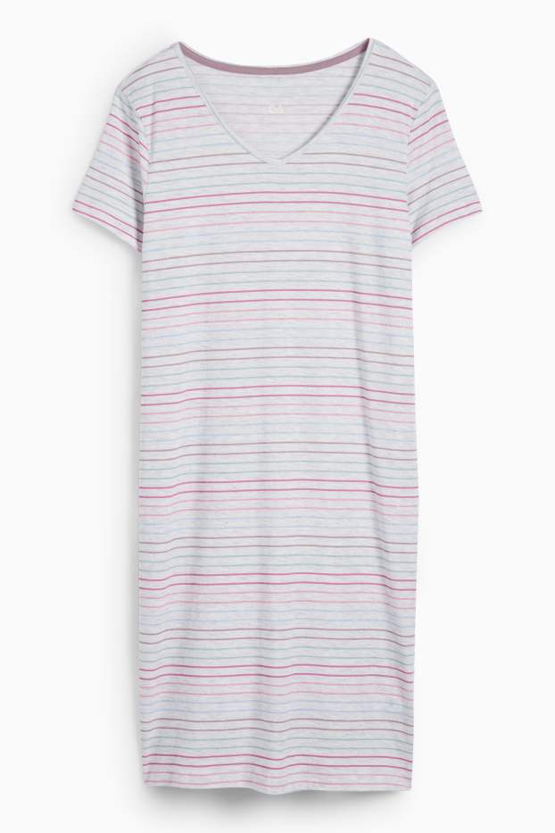 Femmes - Chemise de nuit - à rayures - gris clair chiné