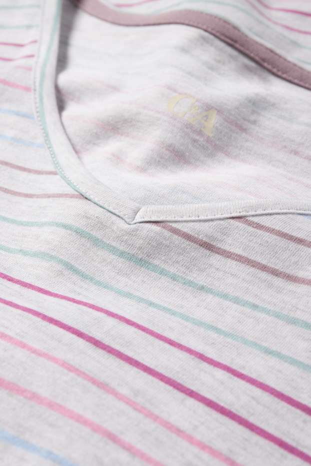 Femmes - Chemise de nuit - à rayures - gris clair chiné