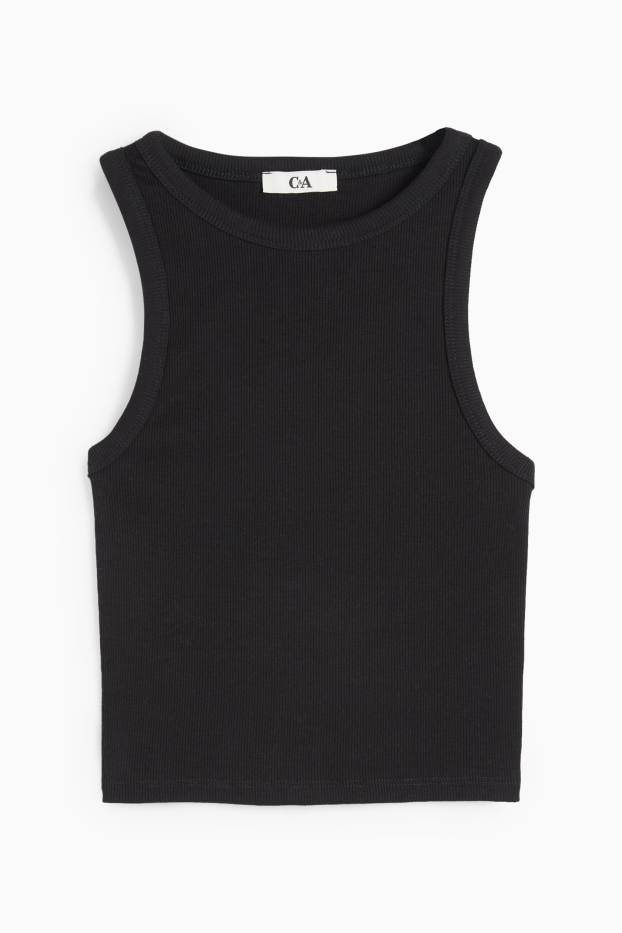 Damen - Crop Top - gerippt - schwarz
