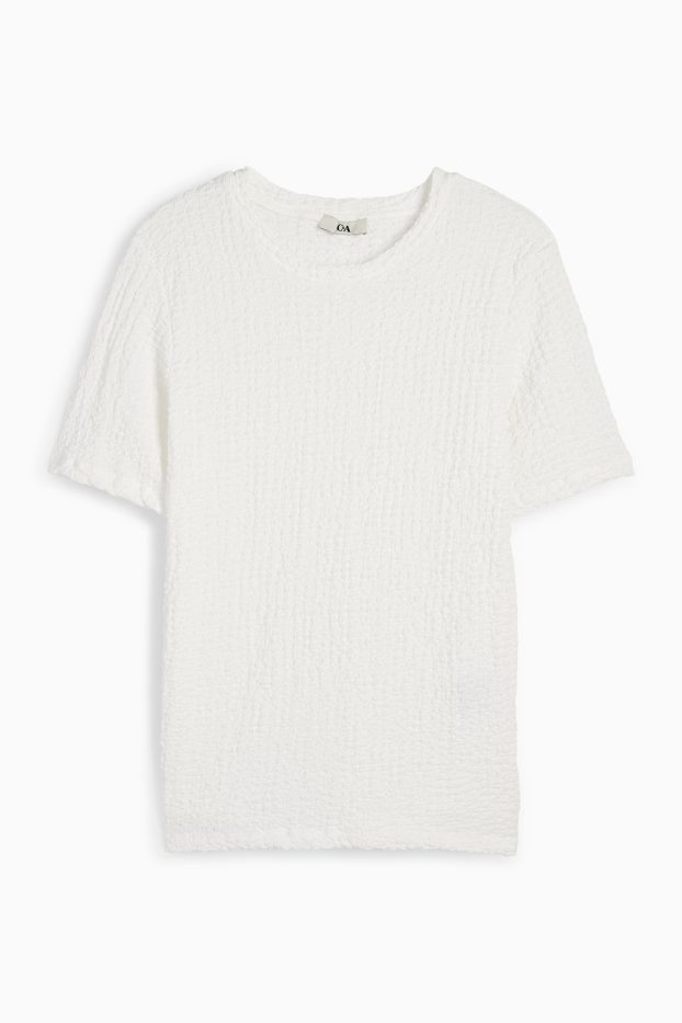 Damen - T-Shirt - Regular Fit - strukturiert - weiß