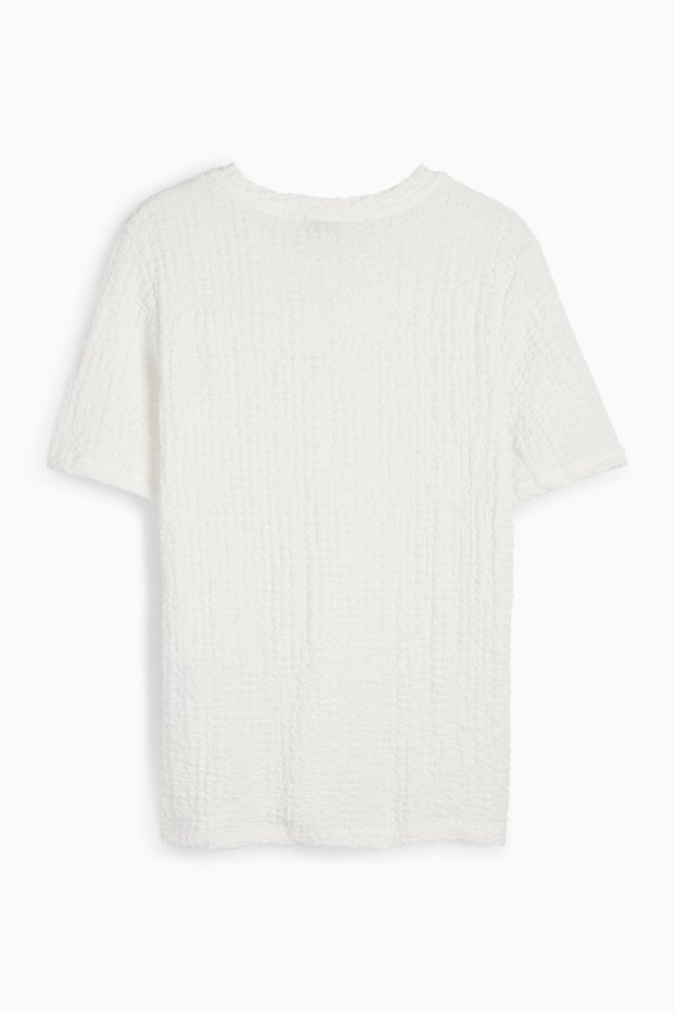 Damen - T-Shirt - Regular Fit - strukturiert - weiß