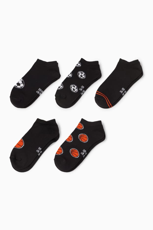 Bambini - Confezione da 5 - calzini corti - calcio e basket - nero