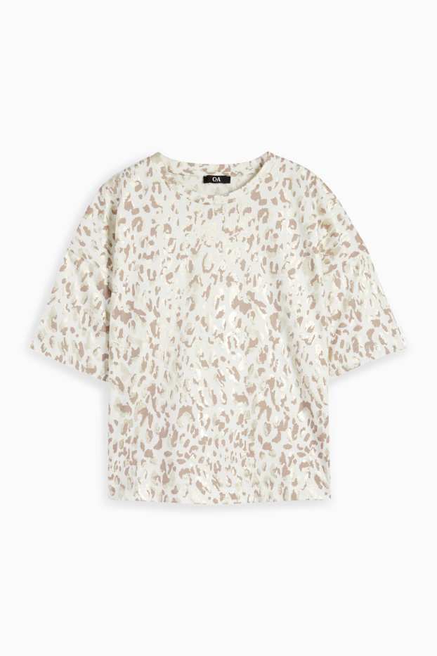 Femmes - T-Shirt - brillante - imprimé léopard - blanc / beige