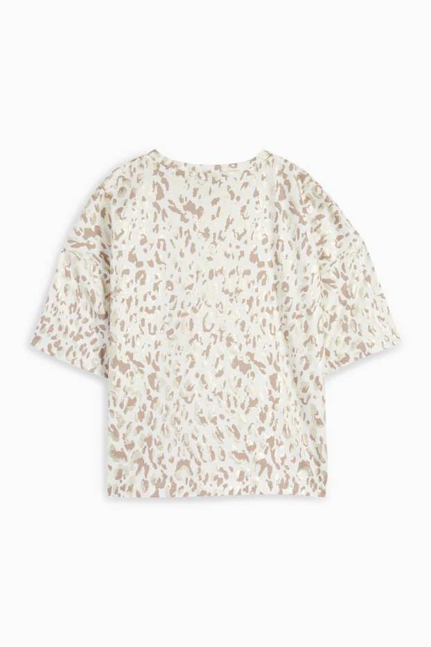 Femmes - T-Shirt - brillante - imprimé léopard - blanc / beige