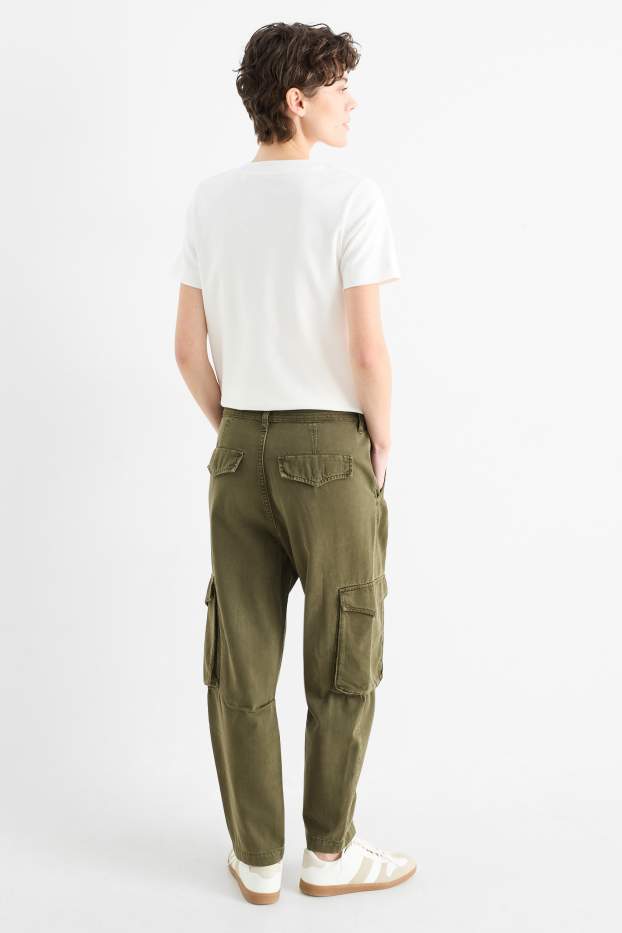 Donna - Jeans cargo - vita alta - verde scuro