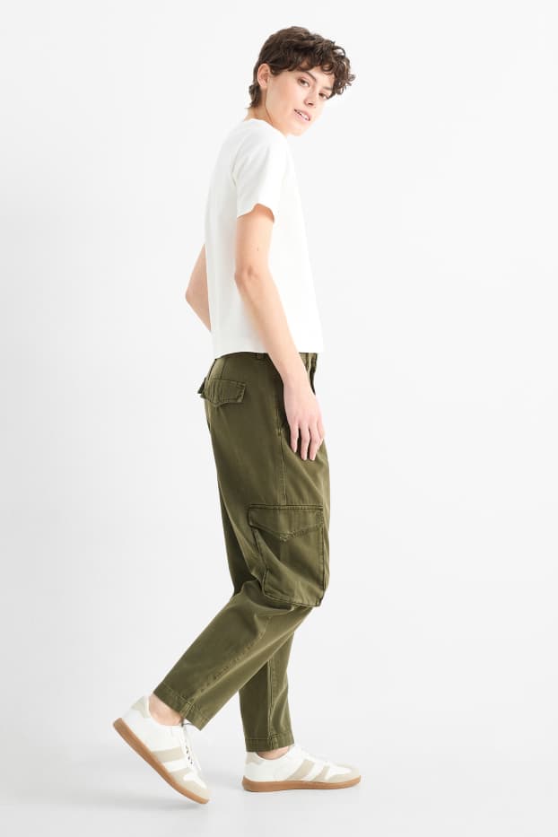 Donna - Jeans cargo - vita alta - verde scuro
