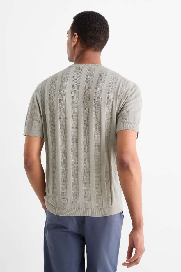 Herren - Strickpullover - kurzarm - gerippt - grau