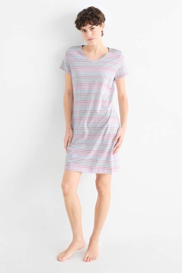 Femmes - Chemise de nuit - à rayures - gris clair chiné