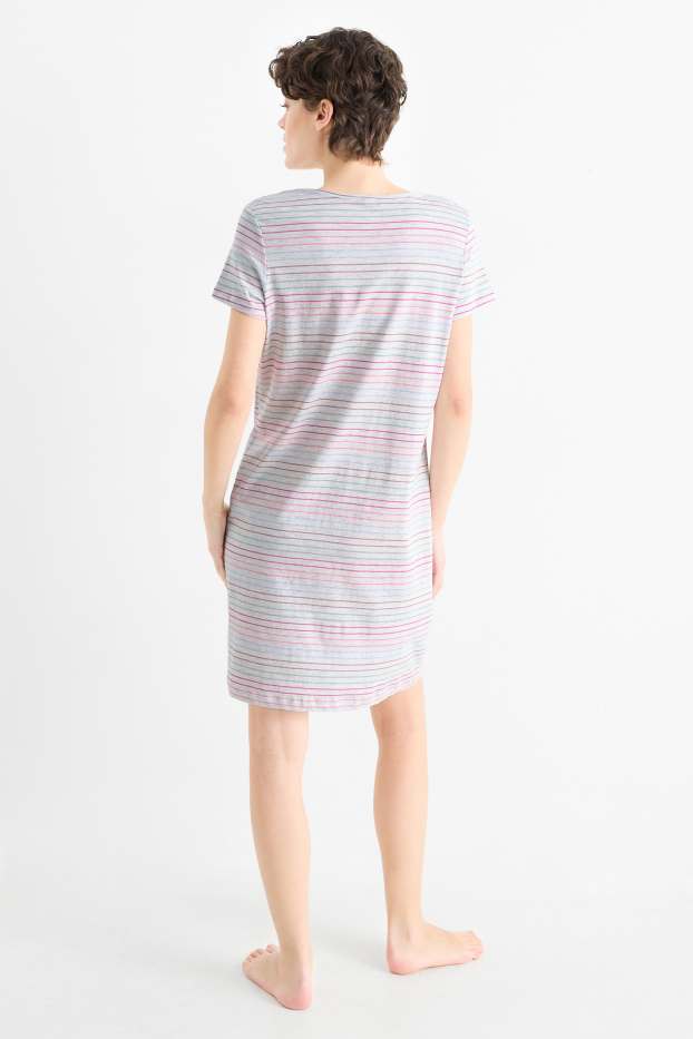 Femmes - Chemise de nuit - à rayures - gris clair chiné