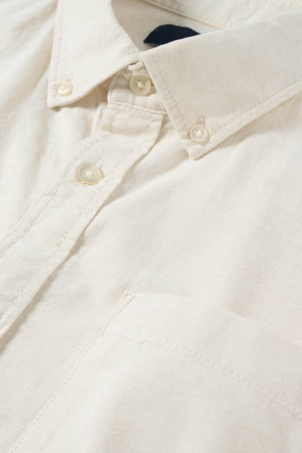 Pánské - Košile - regular fit - button-down - světle béžová