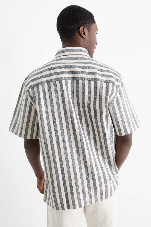 Home - Camisa - regular fit - Kent - mescla de lli - de ratlles - blau fosc