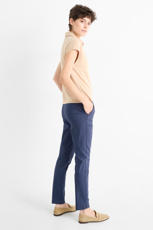 Femmes - Pantalon en toile - mid waist - slim fit - bleu foncé