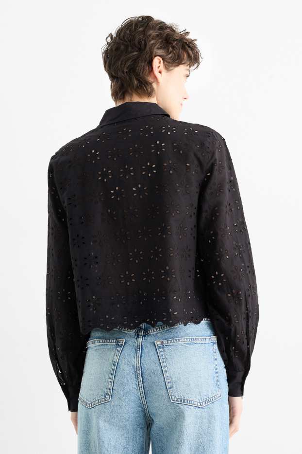Women - Blouse - broderie anglaise - black