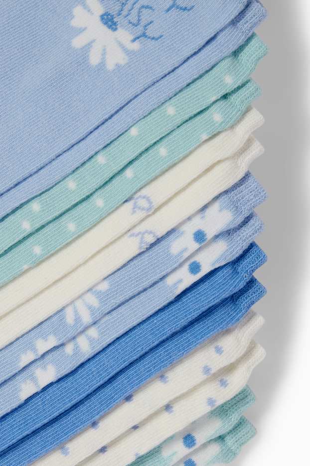 Bambine - Confezione da 7 - fiori e pois - calze con motivo - azzurro