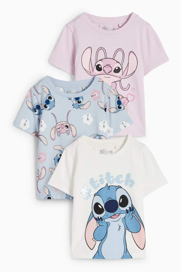Kinder Mädchen - Multipack 3er - Lilo & Stitch - Kurzarmshirt - cremeweiss