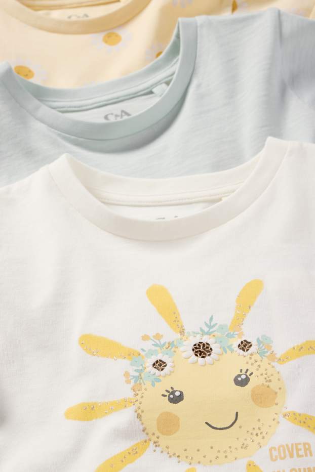 Kinderen: meisjes - Set van 3 - bloem - T-shirt - crème wit