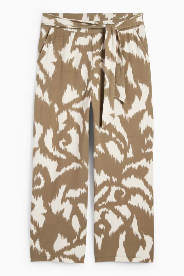 Femmes - Pantalon en jersey - high waist - wide leg - à motif - vert / beige