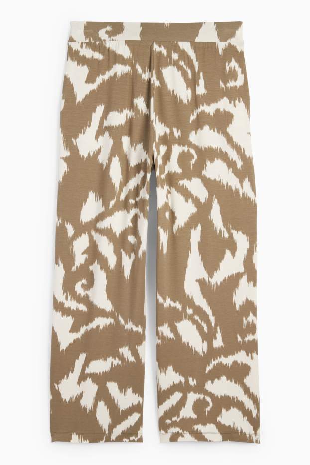 Femmes - Pantalon en jersey - high waist - wide leg - à motif - vert / beige