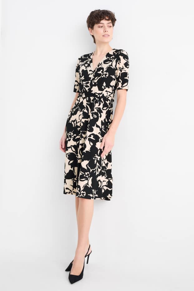 Kobiety - Sukienka fit & flare - w kwiaty - czarny / beżowy