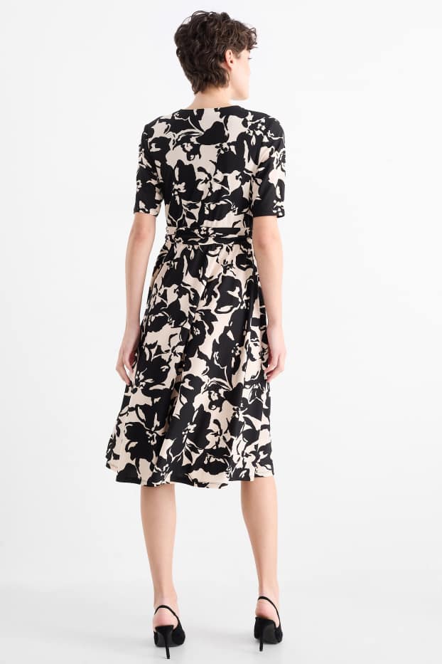 Kobiety - Sukienka fit & flare - w kwiaty - czarny / beżowy