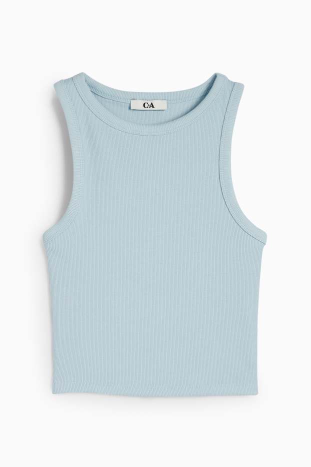 Damen - Crop Top - gerippt - hellblau