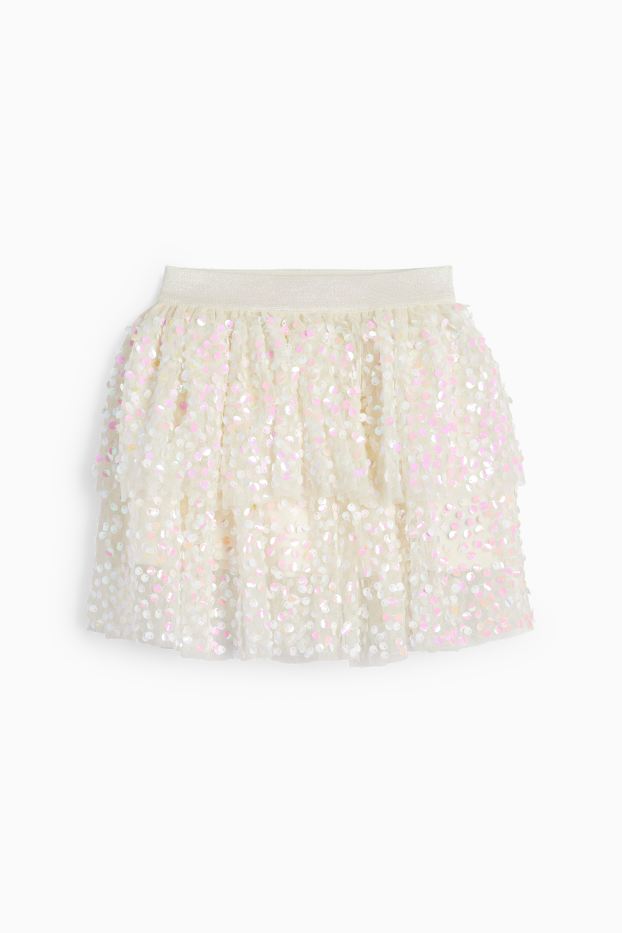 Kinder Mädchen - Pailletten-Rock - cremeweiß