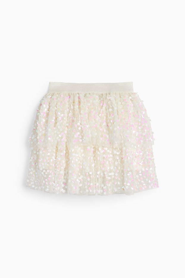 Kinder Mädchen - Pailletten-Rock - cremeweiß