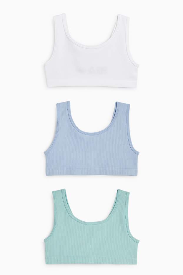 Enfants filles - Lot de 3 - brassières - côtelées - blanc