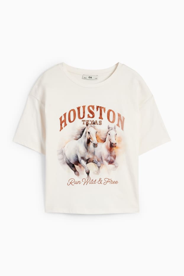Enfants filles - Chevaux - T-shirt - blanc crème