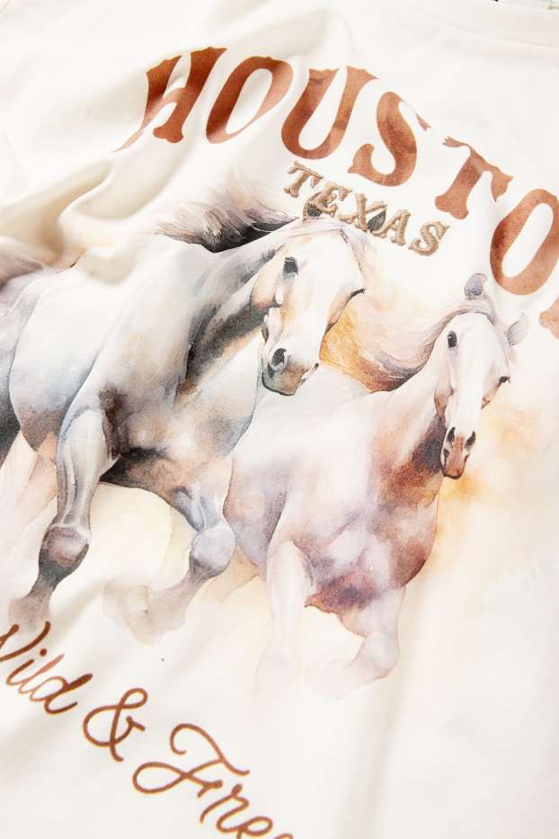 Enfants filles - Chevaux - T-shirt - blanc crème