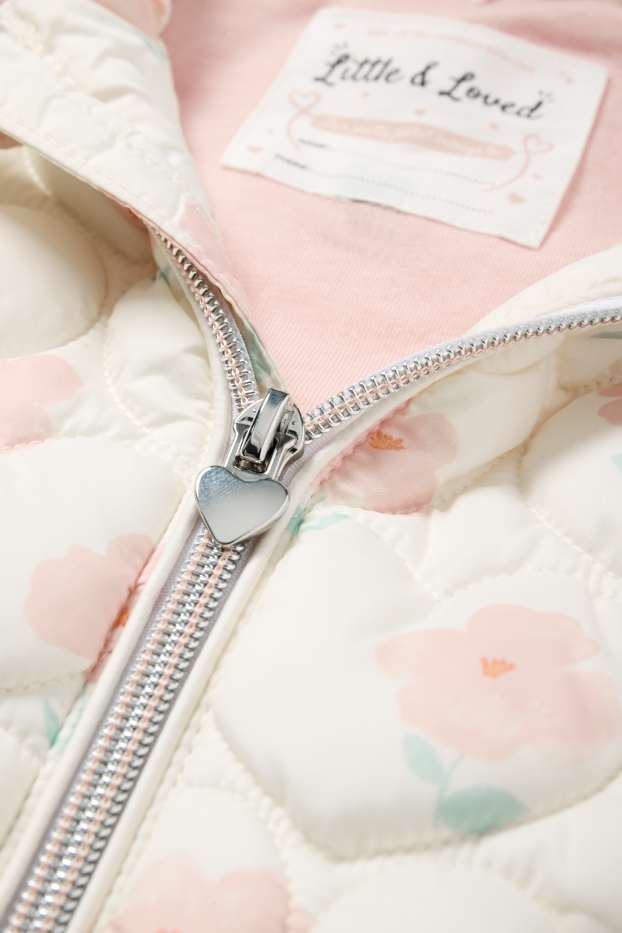 Neonate - Fiorellini e cuoricini - giubbino trapuntato per neonate - idrorepellente - crema