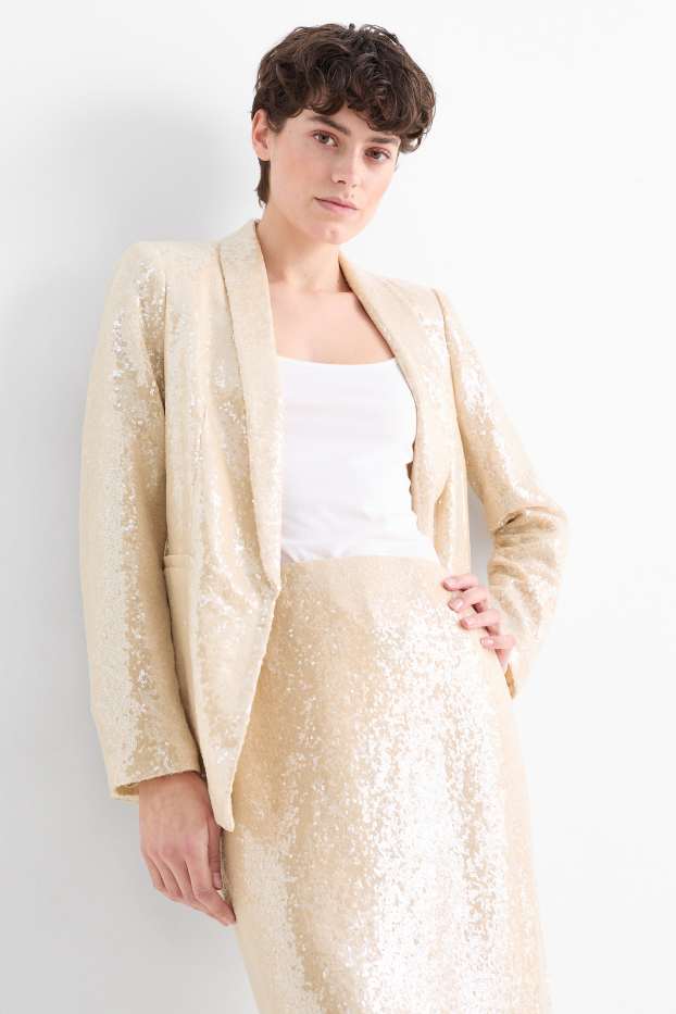 Femmes - Blazer à sequins - regular fit - beige clair