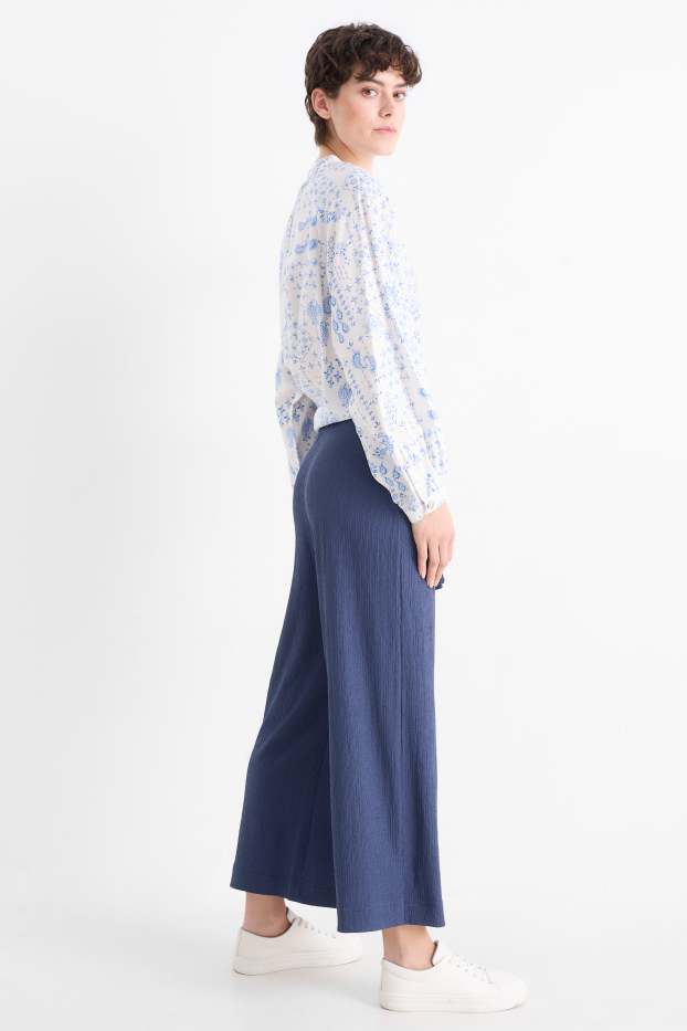 Femmes - Pantalon en jersey basique - mid waist - jambe large - finition texturée - bleu foncé