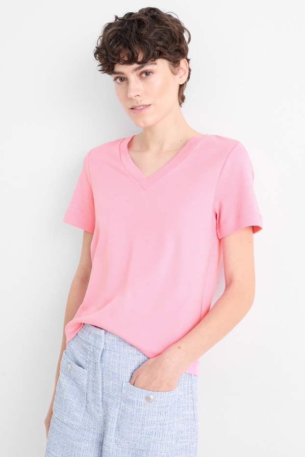 Donna - T-shirt basic con scollo a V - fucsia
