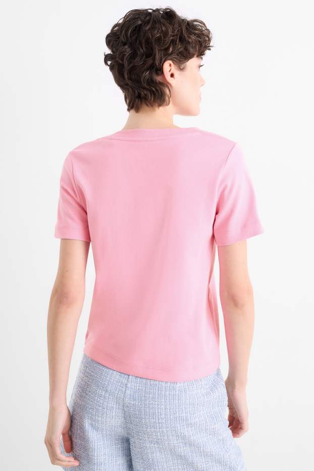 Donna - T-shirt basic con scollo a V - fucsia