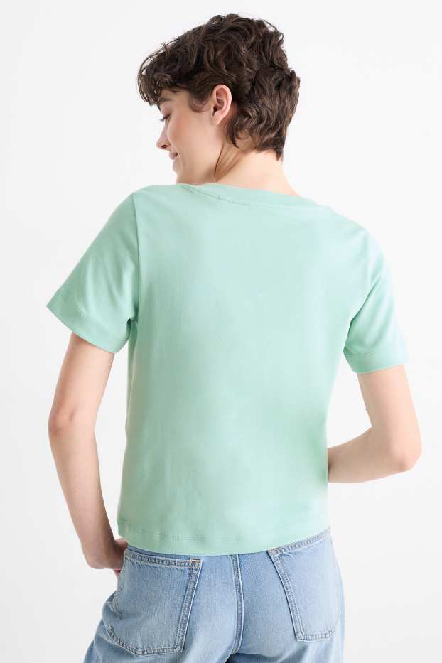 Femmes - T-shirt basique à encolure en V - vert menthe