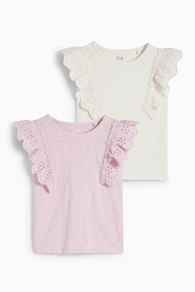 Children Girls - Multipack of 2 - short sleeve T-shirt - broderie anglaise - purple