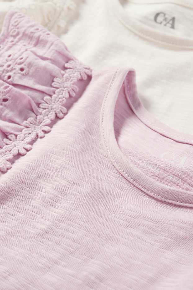 Children Girls - Multipack of 2 - short sleeve T-shirt - broderie anglaise - purple
