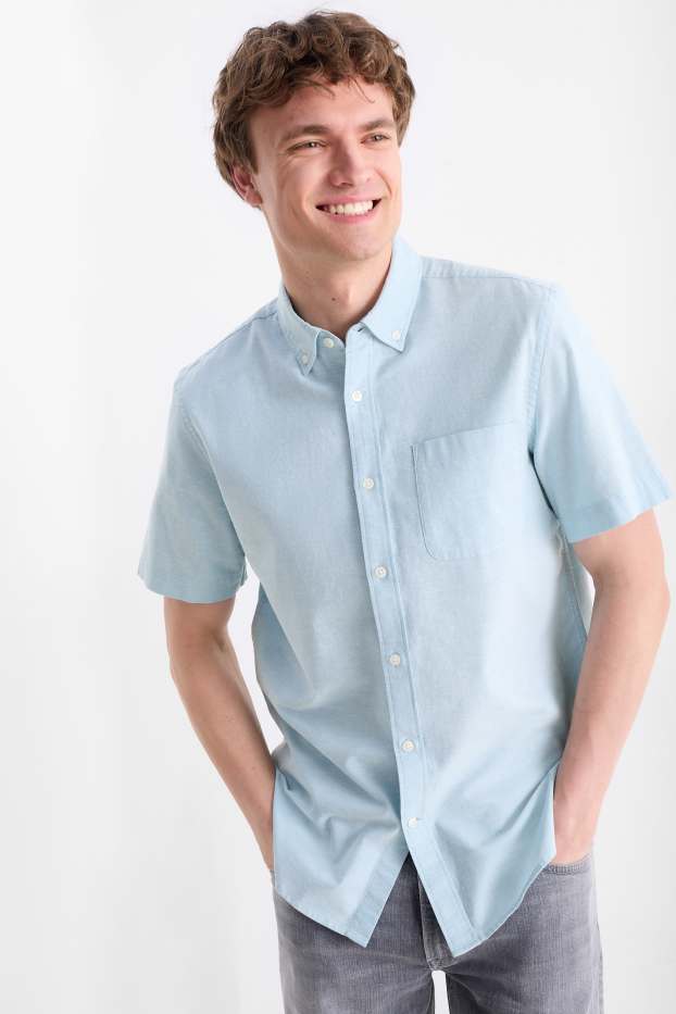 Bărbați - Cămașă - regular fit - guler cu nasturi - turcoaz