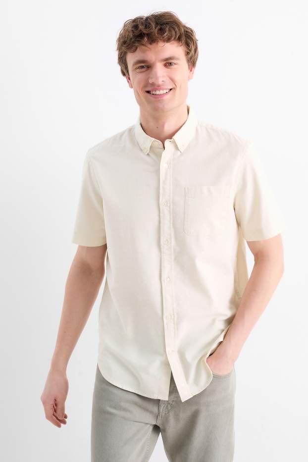 Pánské - Košile - regular fit - button-down - světle béžová
