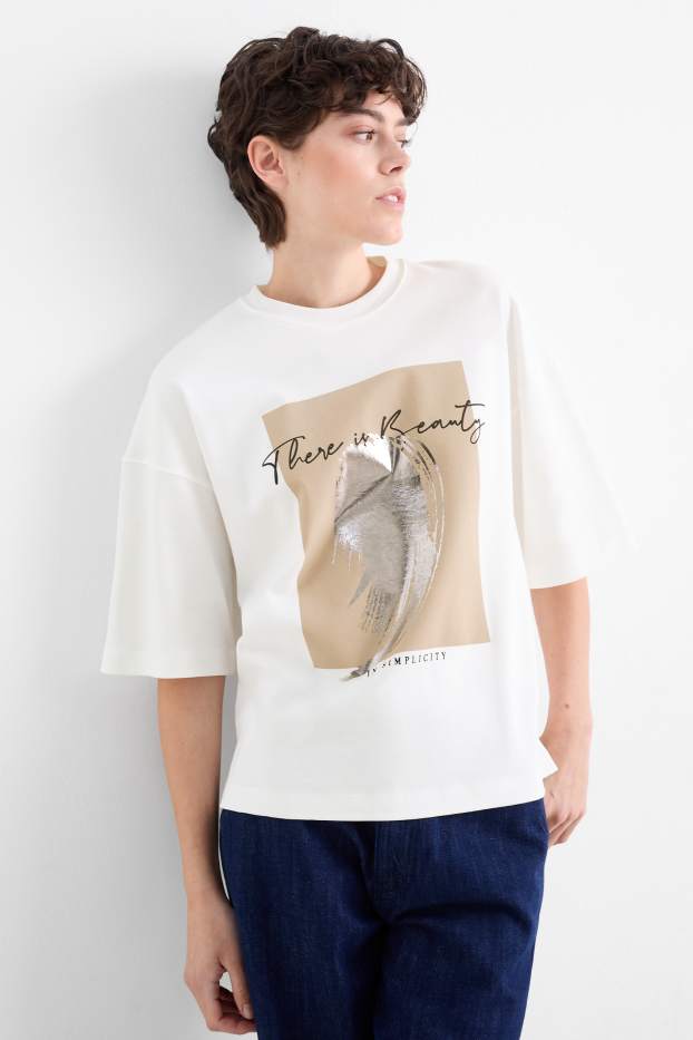 Dames - T-shirt - crème wit