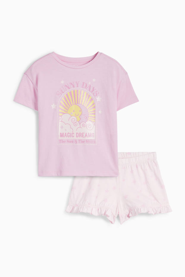 Enfants filles - Soleil, lune et étoiles - pyjashort - 2 pièces - rose