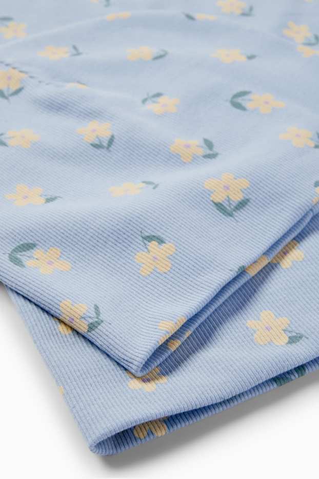 Kinderen: meisjes - Bloem - set - beanie en colsjaal - geribd - 2-delig - lichtblauw